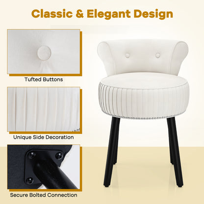 Velvet Vanity Chair, Upholstered Stool, Tufted Low Back, Solid Wood Legs, White Makeup Vanities at Gallery Canada