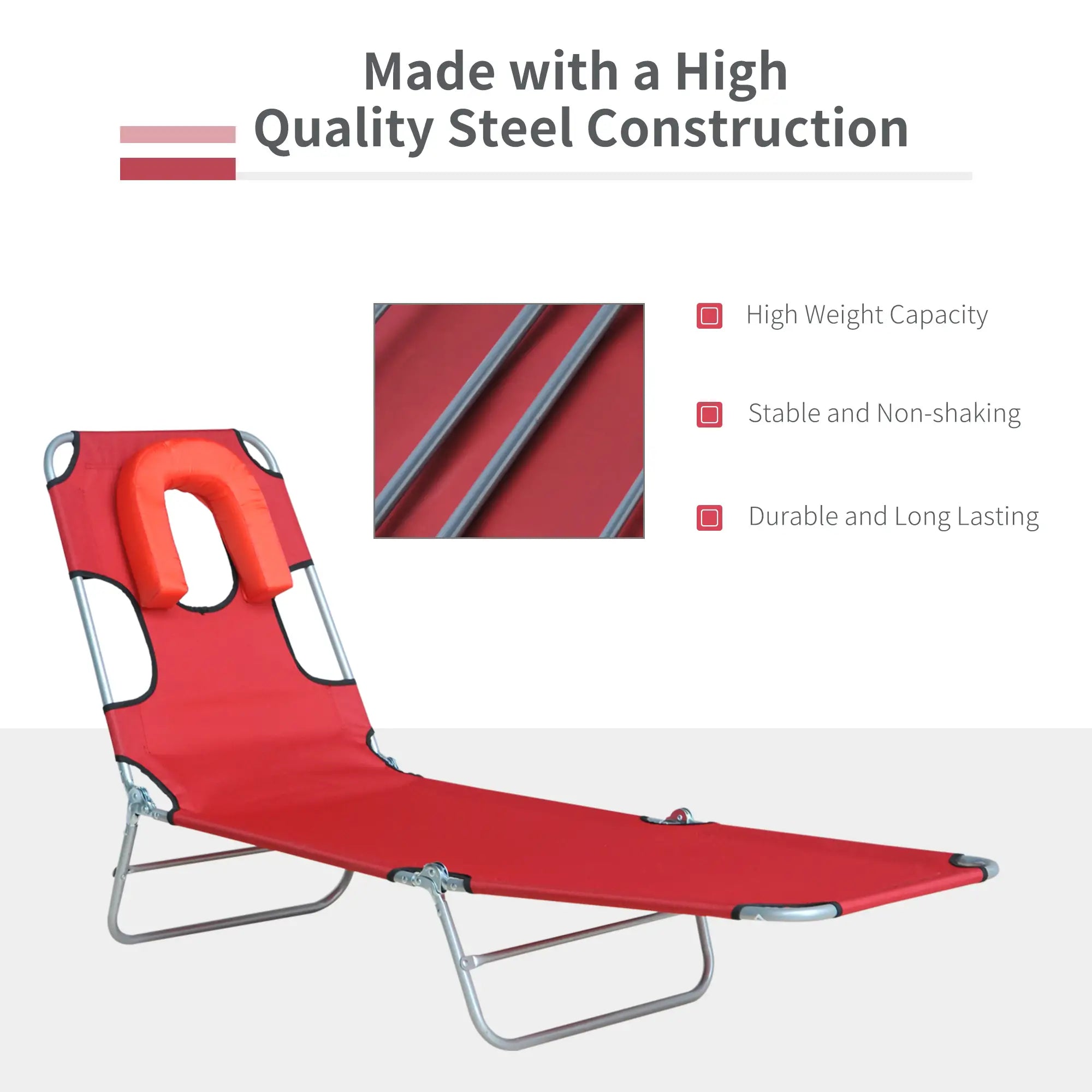 Outdoor Lounge Chair, Adjustable Folding Chaise, Sun Lounger Bed, Red Lounger Chairs at Gallery Canada