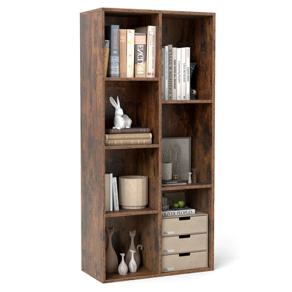 Vertical or Horizontal Freestanding Bookshelf with 7 Compartments, Rustic Brown Bookcases at Gallery Canada