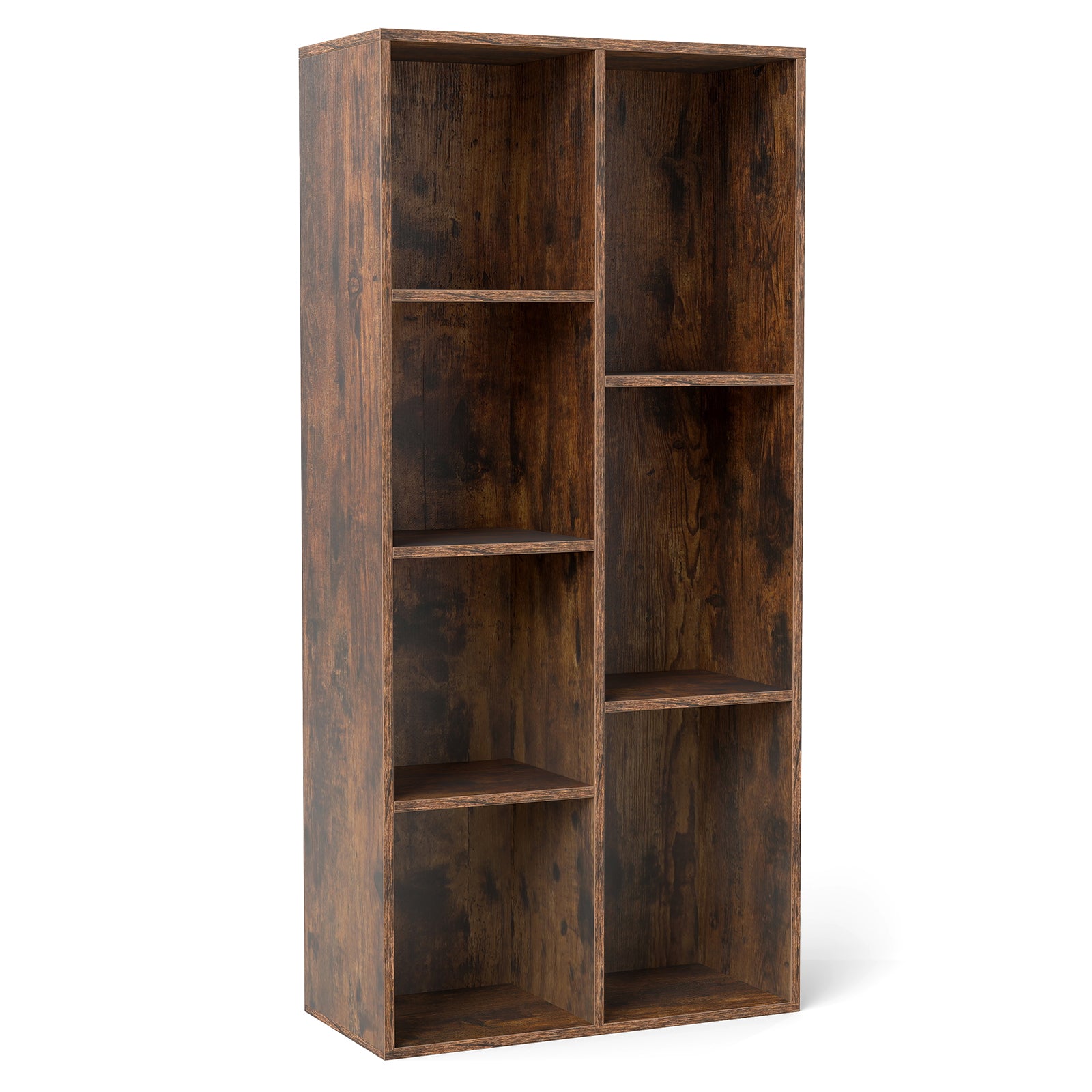 Vertical or Horizontal Freestanding Bookshelf with 7 Compartments, Rustic Brown Bookcases at Gallery Canada