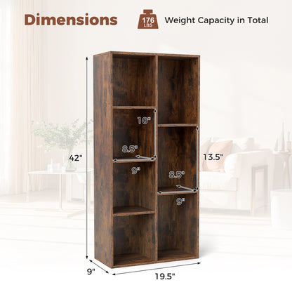 Vertical or Horizontal Freestanding Bookshelf with 7 Compartments, Rustic Brown Bookcases at Gallery Canada