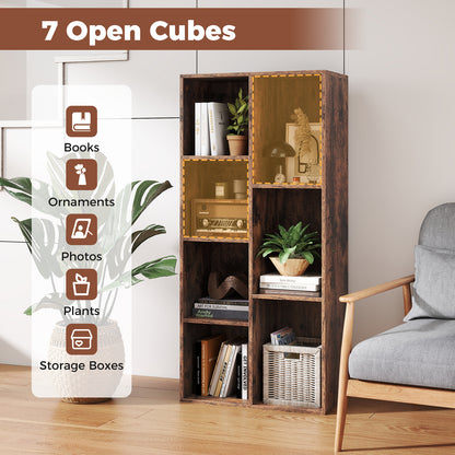 Vertical or Horizontal Freestanding Bookshelf with 7 Compartments, Rustic Brown Bookcases at Gallery Canada