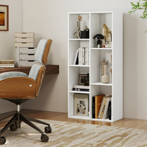 Vertical or Horizontal Freestanding Bookshelf with 7 Compartments, White