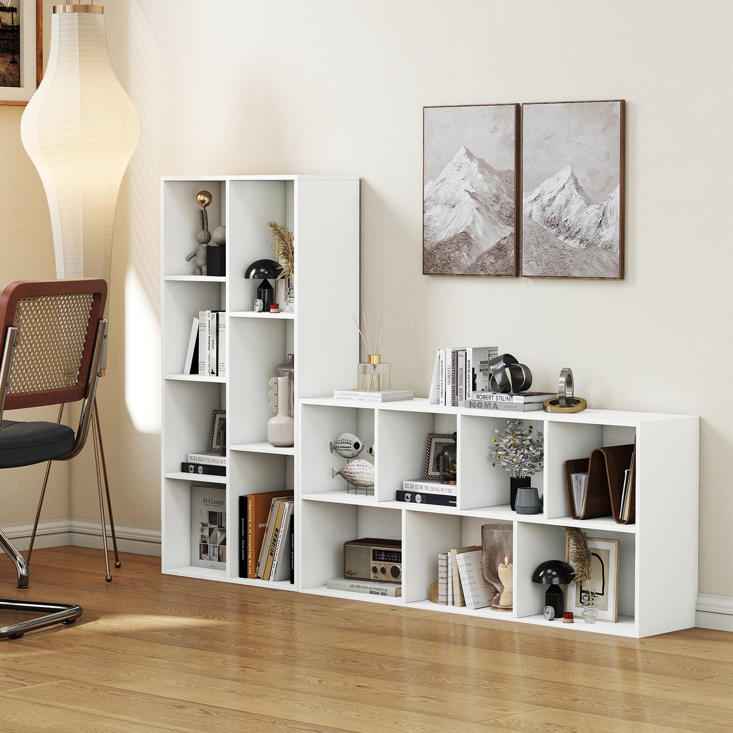 Vertical or Horizontal Freestanding Bookshelf with 7 Compartments, White Bookcases at Gallery Canada
