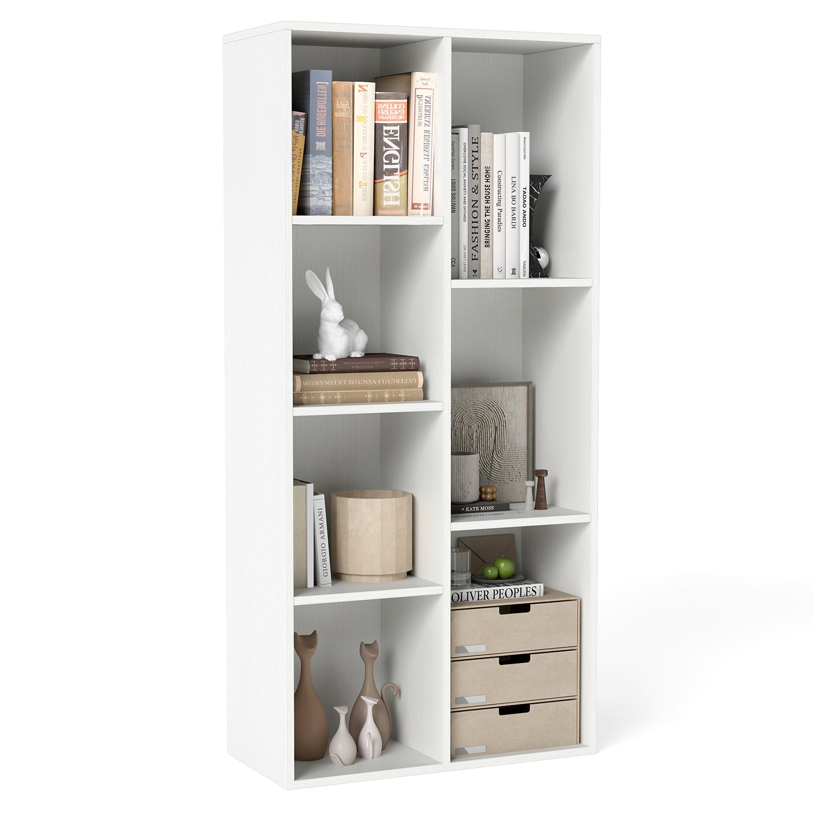 Vertical or Horizontal Freestanding Bookshelf with 7 Compartments, White Bookcases White at Gallery Canada
