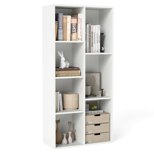 Vertical or Horizontal Freestanding Bookshelf with 7 Compartments, White