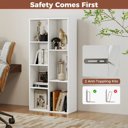 Vertical or Horizontal Freestanding Bookshelf with 7 Compartments, White Bookcases at Gallery Canada