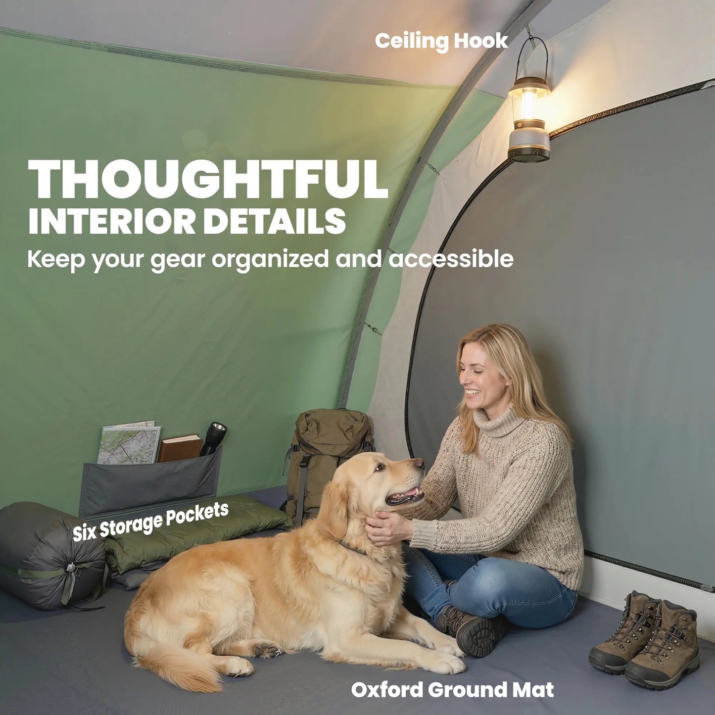 Large Family Tent, 2-4 Person, 4 Windows, Porch, Light Green Camping Tents at Gallery Canada