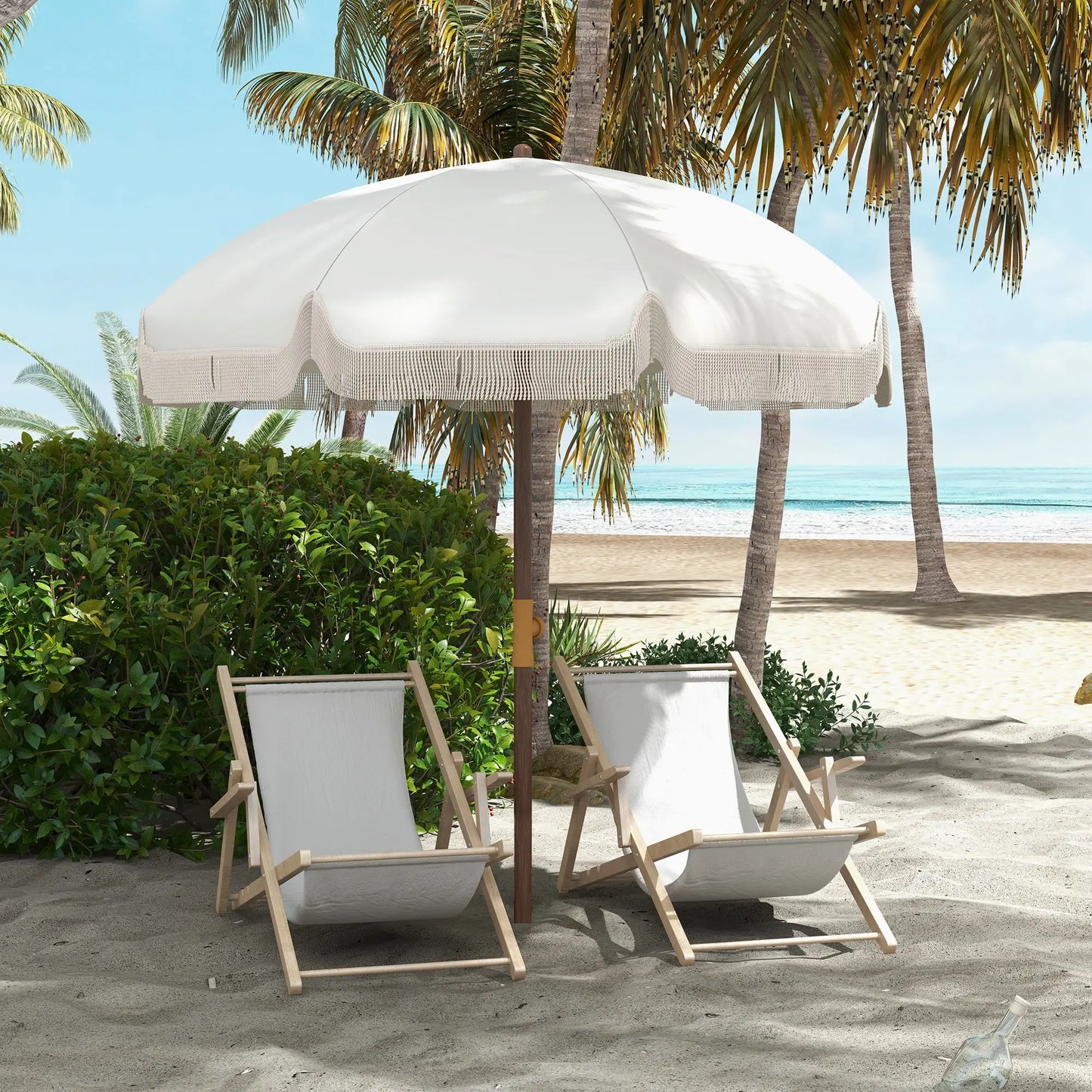 6.2' Travel Beach Umbrella, Vent, Ruffles, Carry Bag, Cream White Beach Umbrellas at Gallery Canada