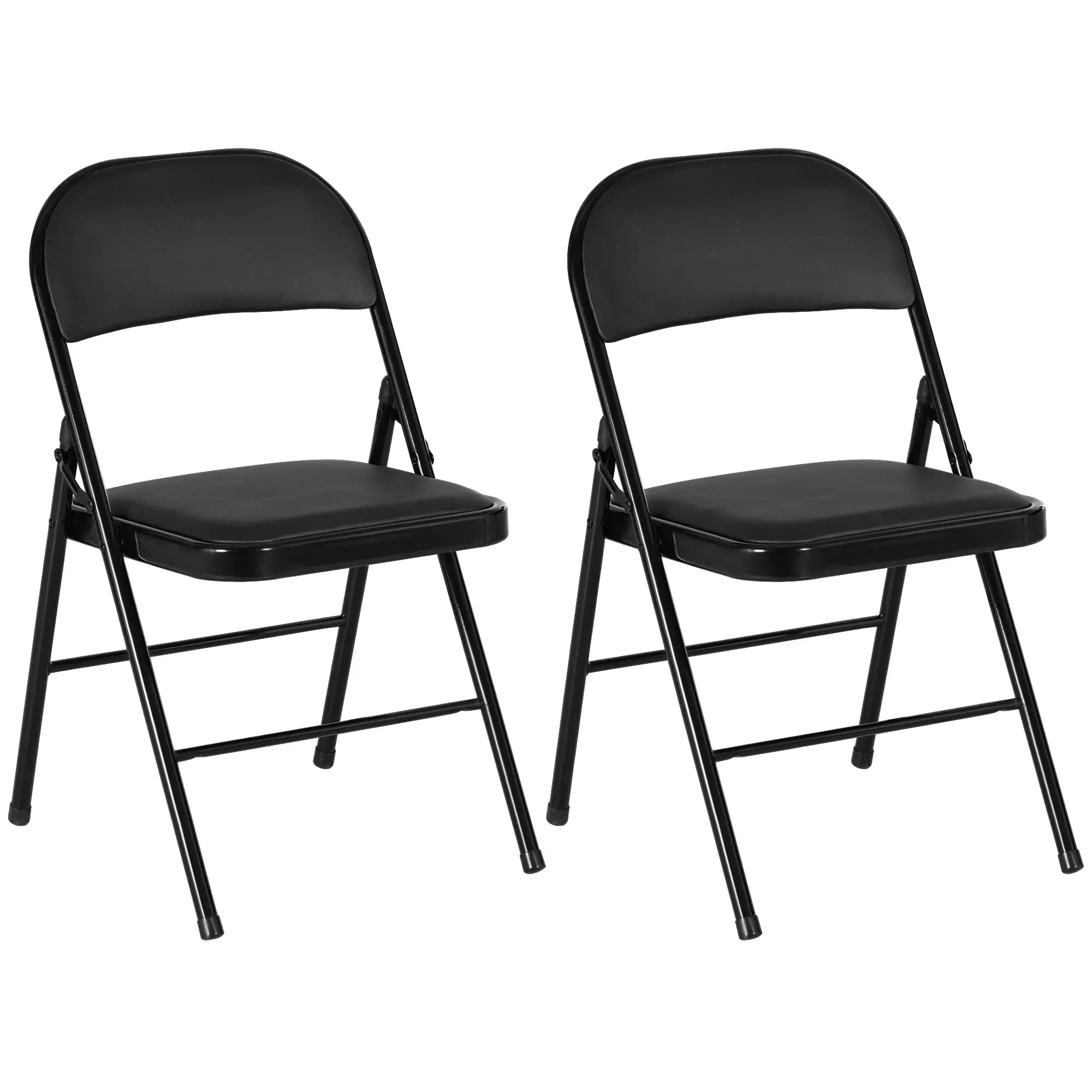 Set of 2 Metal Foldable Chairs, PU Leather Padded, Black Bar Stools at Gallery Canada