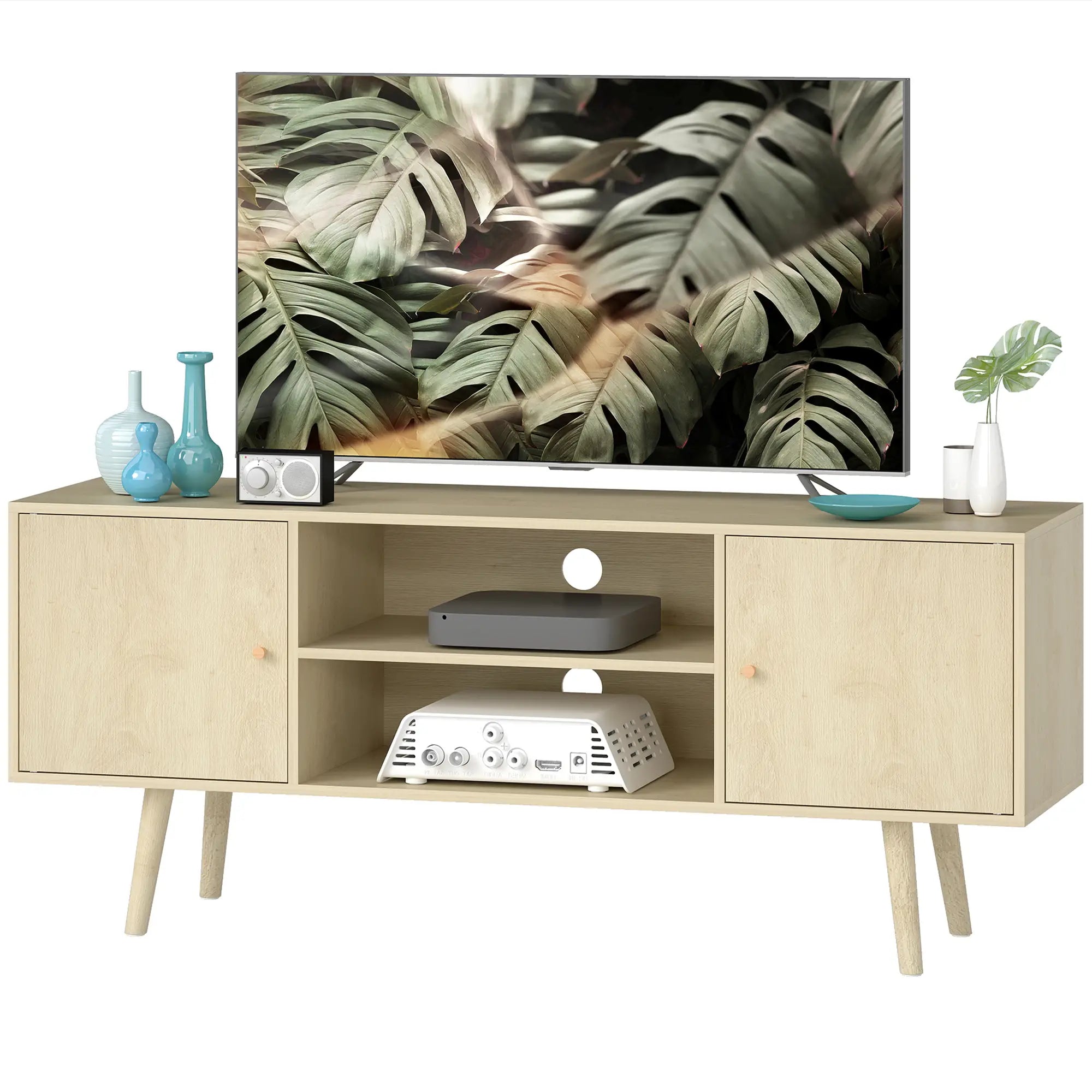 TV Stand For TVs Up To 55 Inches, Storage Shelves, Wood Legs TV Stands Natural at Gallery Canada