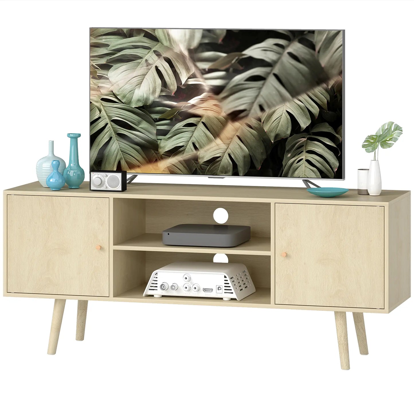 TV Stand For TVs Up To 55 Inches, Storage Shelves, Wood Legs TV Stands Natural at Gallery Canada