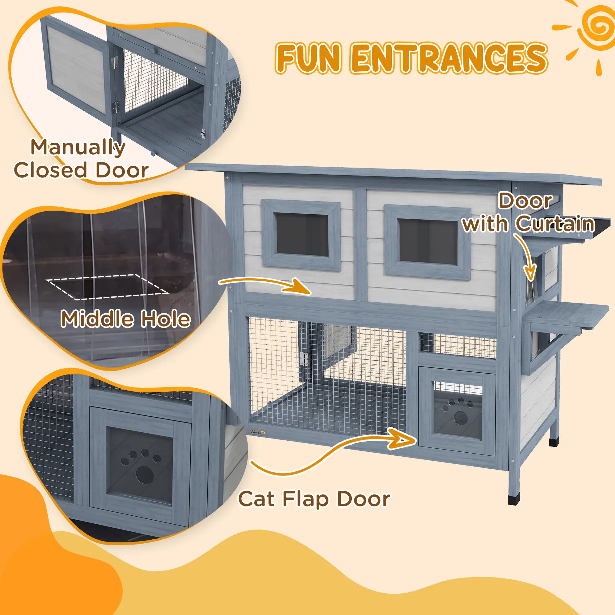 2 Tier Outdoor Cat House, Escape Door, Jump Platform, Light Grey Cat Houses at Gallery Canada
