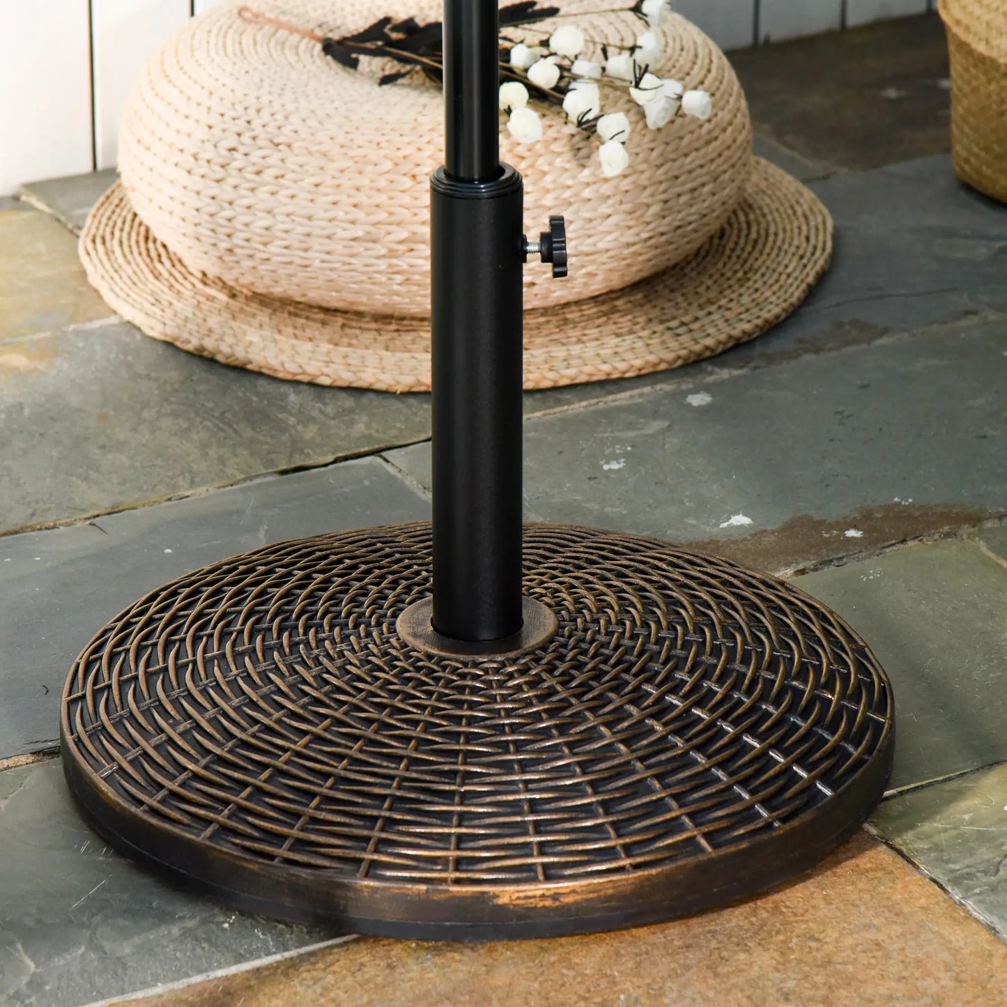 55 lbs 21" Heavy Duty Umbrella Base, Rattan Design, Bronze Umbrella Bases at Gallery Canada