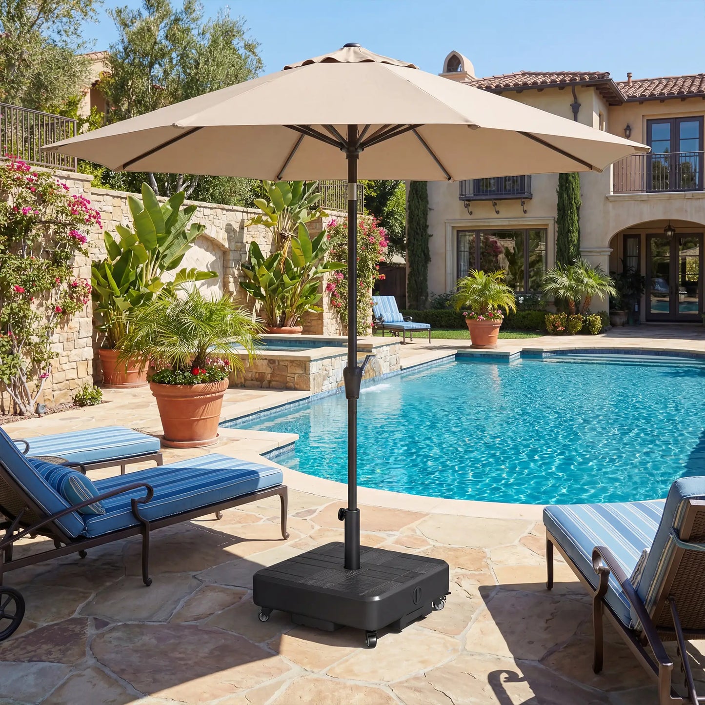 Outdoor Umbrella Base With Wheels, Fillable Stand For 1.5"/1.9" Poles, Black Umbrella Bases at Gallery Canada