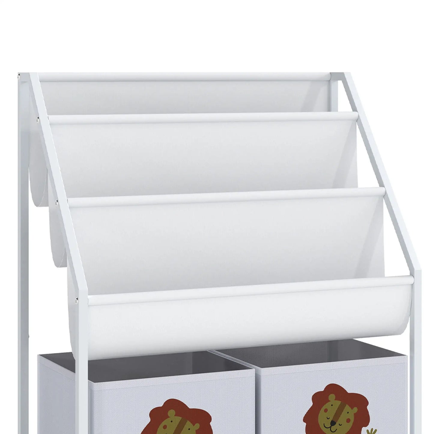 3-Tier Sling Bookshelf With Toy Storage, Montessori Organizer