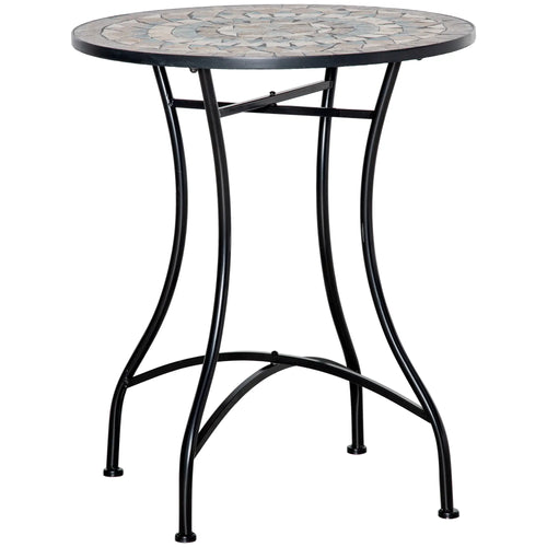 Round Mosaic Patio Table, Metal Frame, Outdoor Garden Furniture, Green