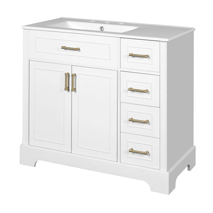 Bathroom Vanity, Ceramic Sink, Soft-Close Doors, 36" L x 18.5" W x 34" H, White Sink Cabinets at Gallery Canada