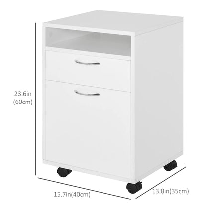 24" Small Filing Cabinet, Open Compartment, Drawer, Wheels, White Office Cabinets & Cupboards at Gallery Canada