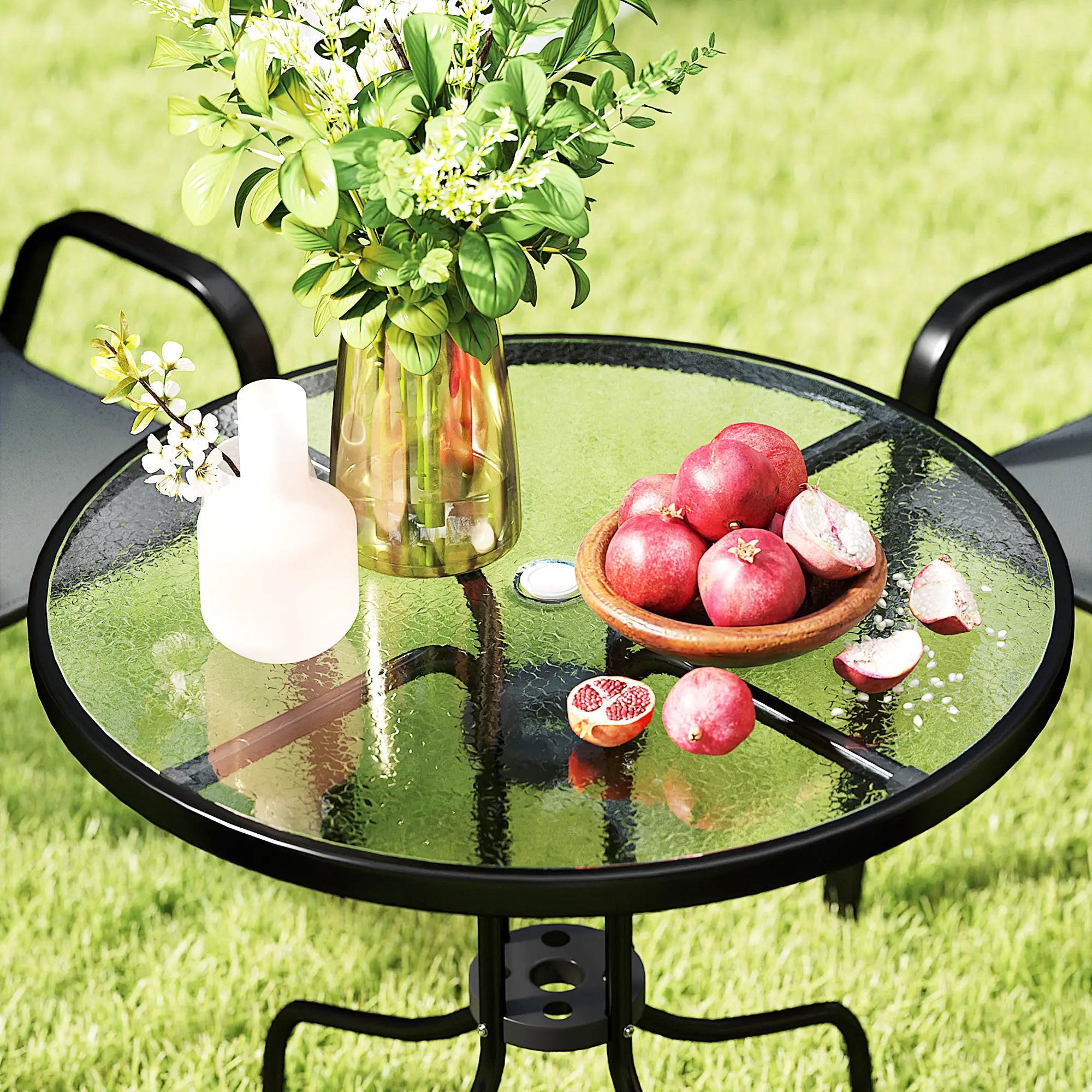 Five-Piece Steel Patio Set, Glass-Top Table, Dark Grey Outdoor Dining Sets at Gallery Canada
