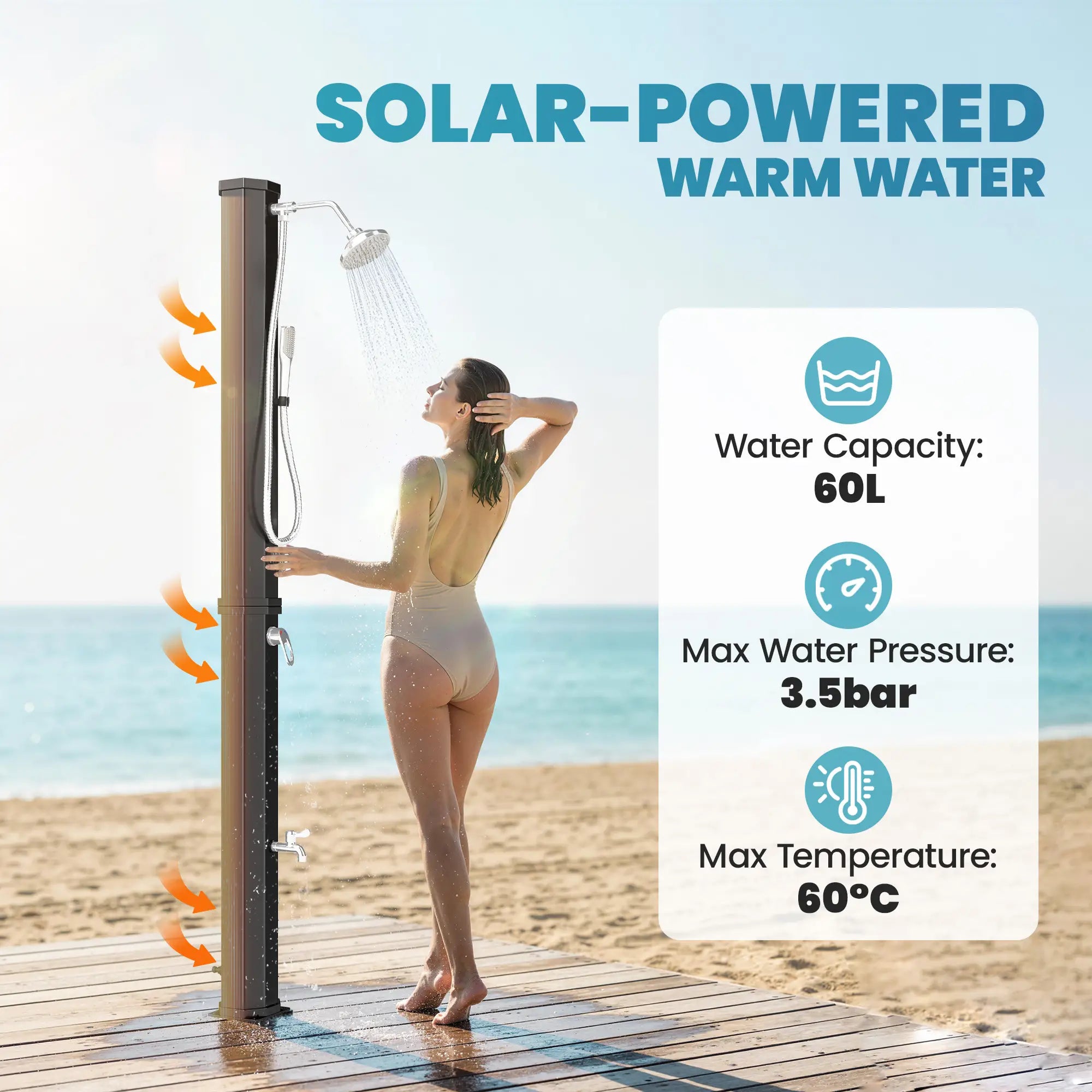 16 Gal Solar Heated Shower, 7.4 FT Outdoor Shower With 2 Heads Outdoor Swimming Pools & Hot Tubs at Gallery Canada