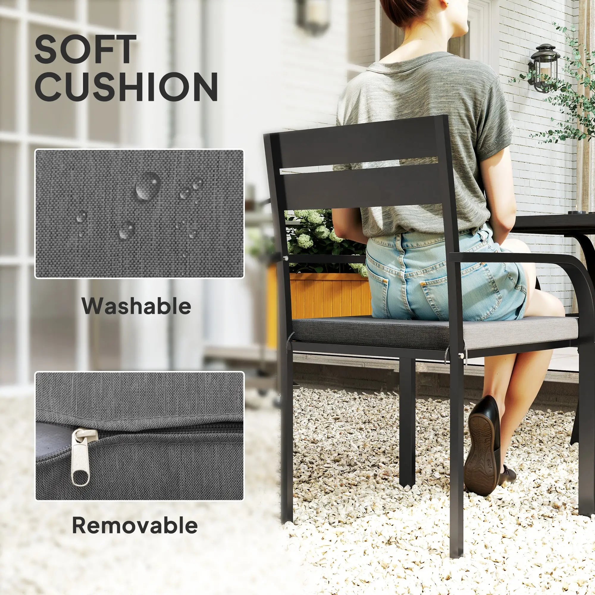 2 Outdoor Dining Chairs, Aluminum Frame, Soft Cushion, Grey Bistro Sets at Gallery Canada