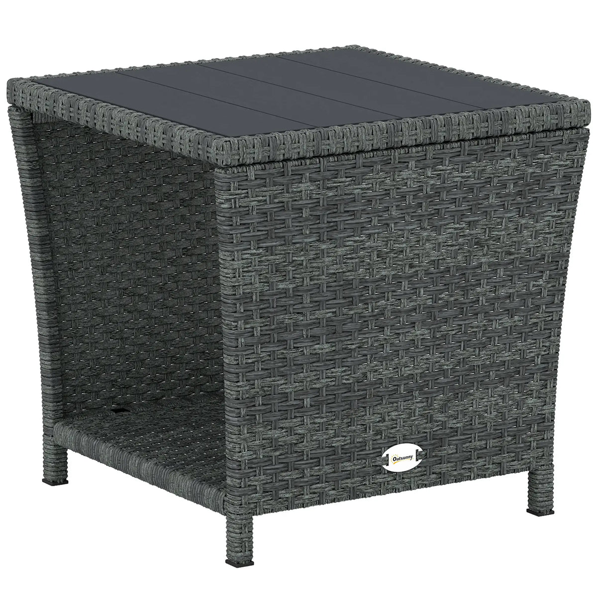 17.7" Square Wicker Side Table, Storage Shelf, Grey Patio Side Tables at Gallery Canada