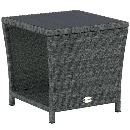 17.7" Square Wicker Side Table, Storage Shelf, Grey Patio Side Tables at Gallery Canada