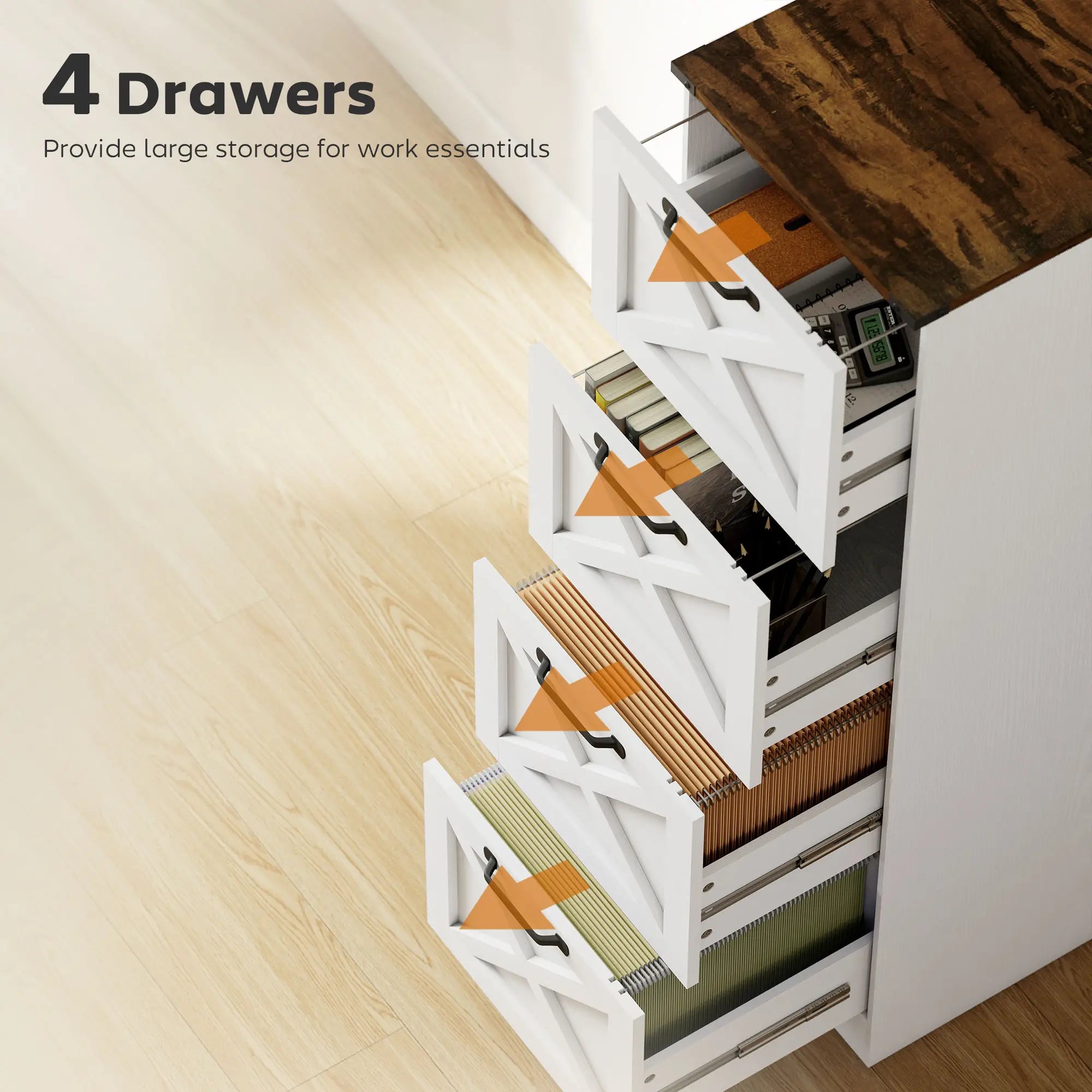 4 Drawer File Cabinet, Vertical Farmhouse Filing Cabinet, White Office Cabinets & Cupboards at Gallery Canada