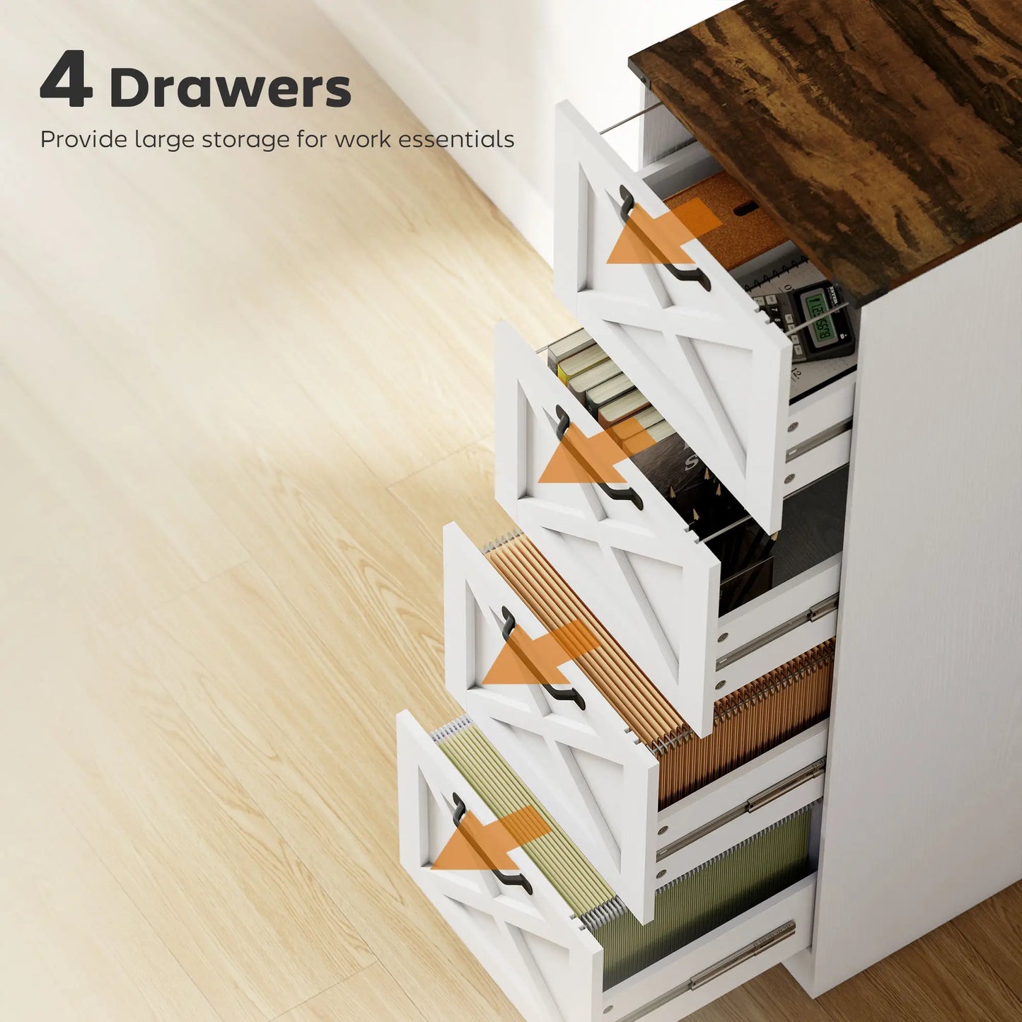 4 Drawer File Cabinet, Vertical Farmhouse Filing Cabinet, White Office Cabinets & Cupboards at Gallery Canada