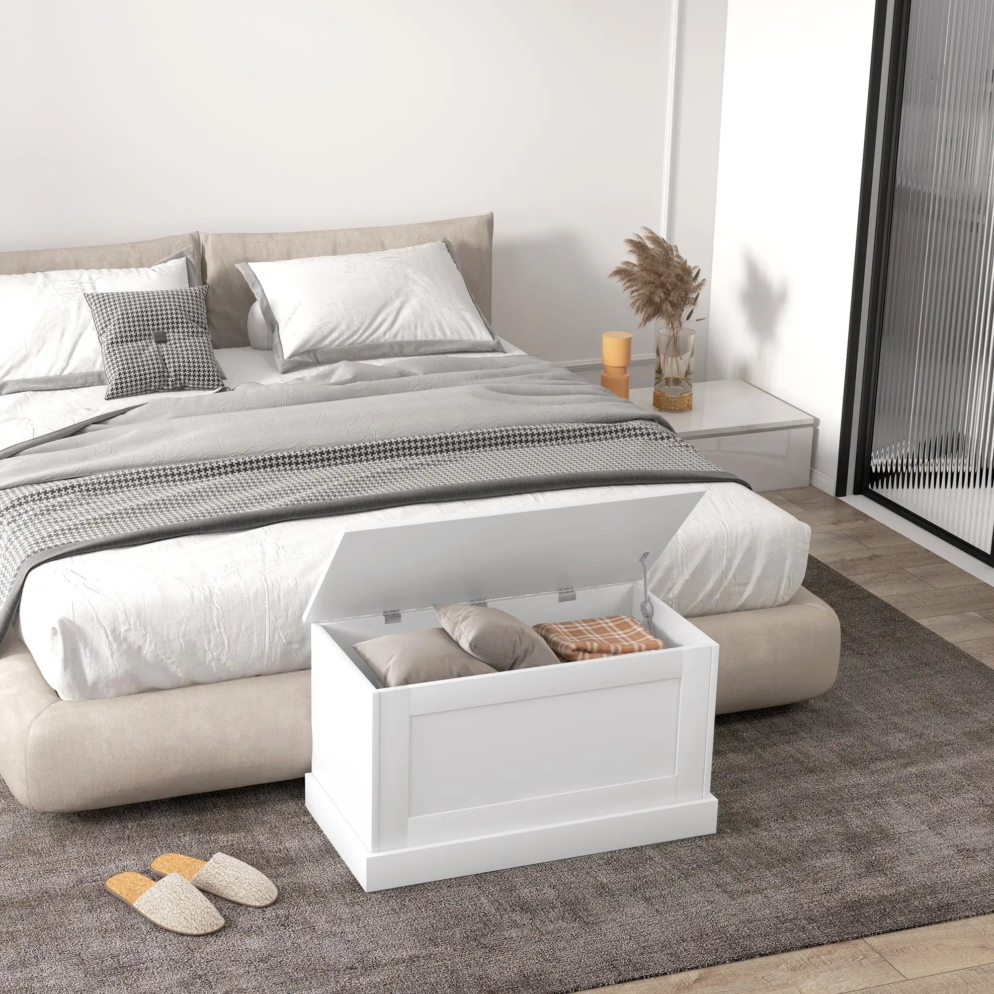 31.5 Inches Storage Chest, Wooden Box, Wood Grain, White Storage Cabinets at Gallery Canada