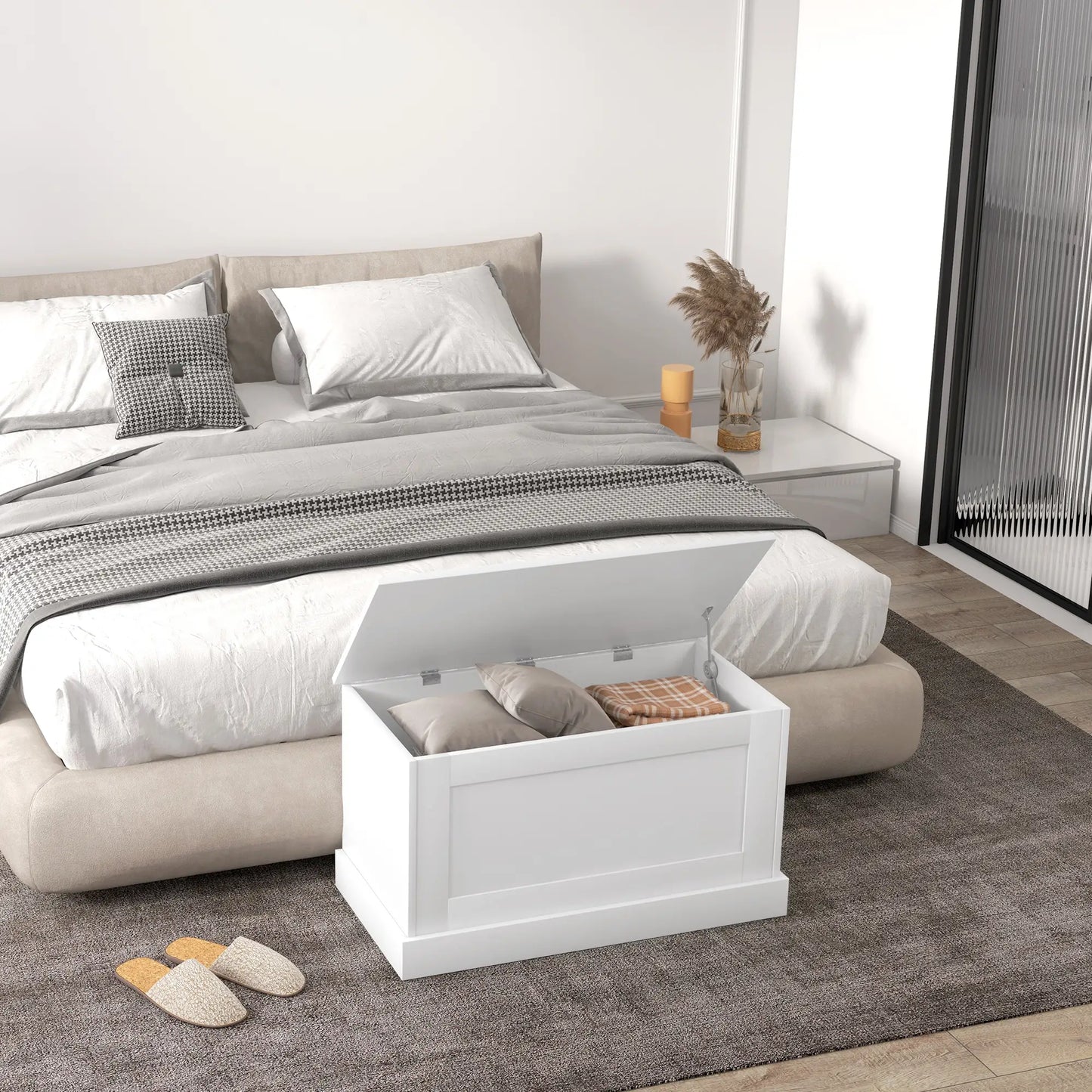 31.5 Inches Storage Chest, Wooden Box, Wood Grain, White Storage Cabinets at Gallery Canada