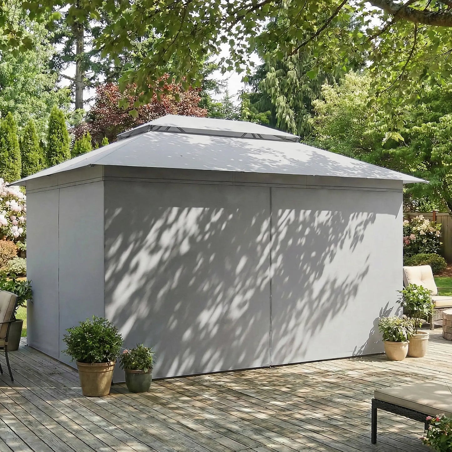 10' x 13' Patio Gazebo, UPF50+ Double Roof, Steel Frame, Dark Grey Gazebos at Gallery Canada