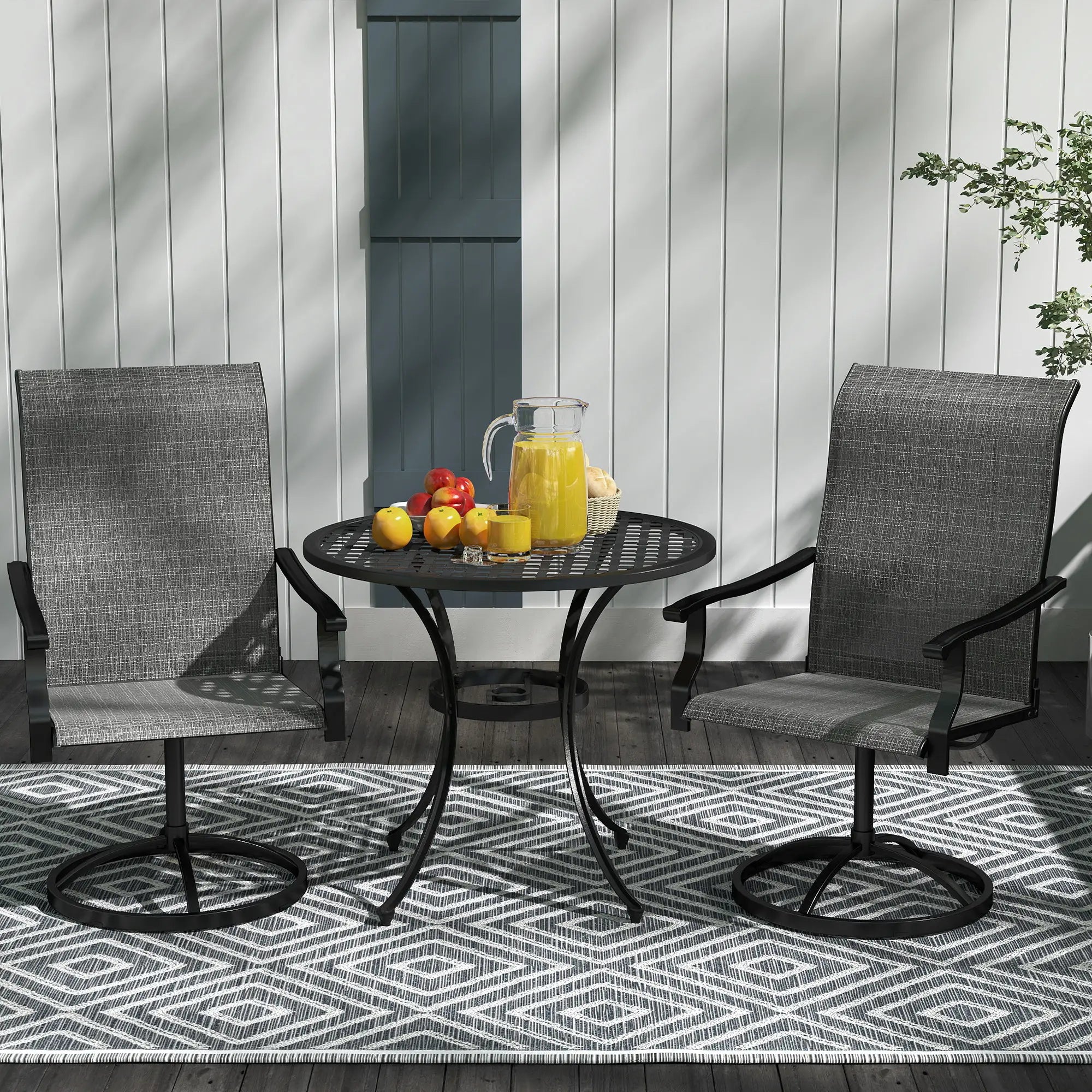 Outdoor Swivel Dining Chairs Set of 2, High Back, All Weather Mesh, Grey Patio Chairs at Gallery Canada
