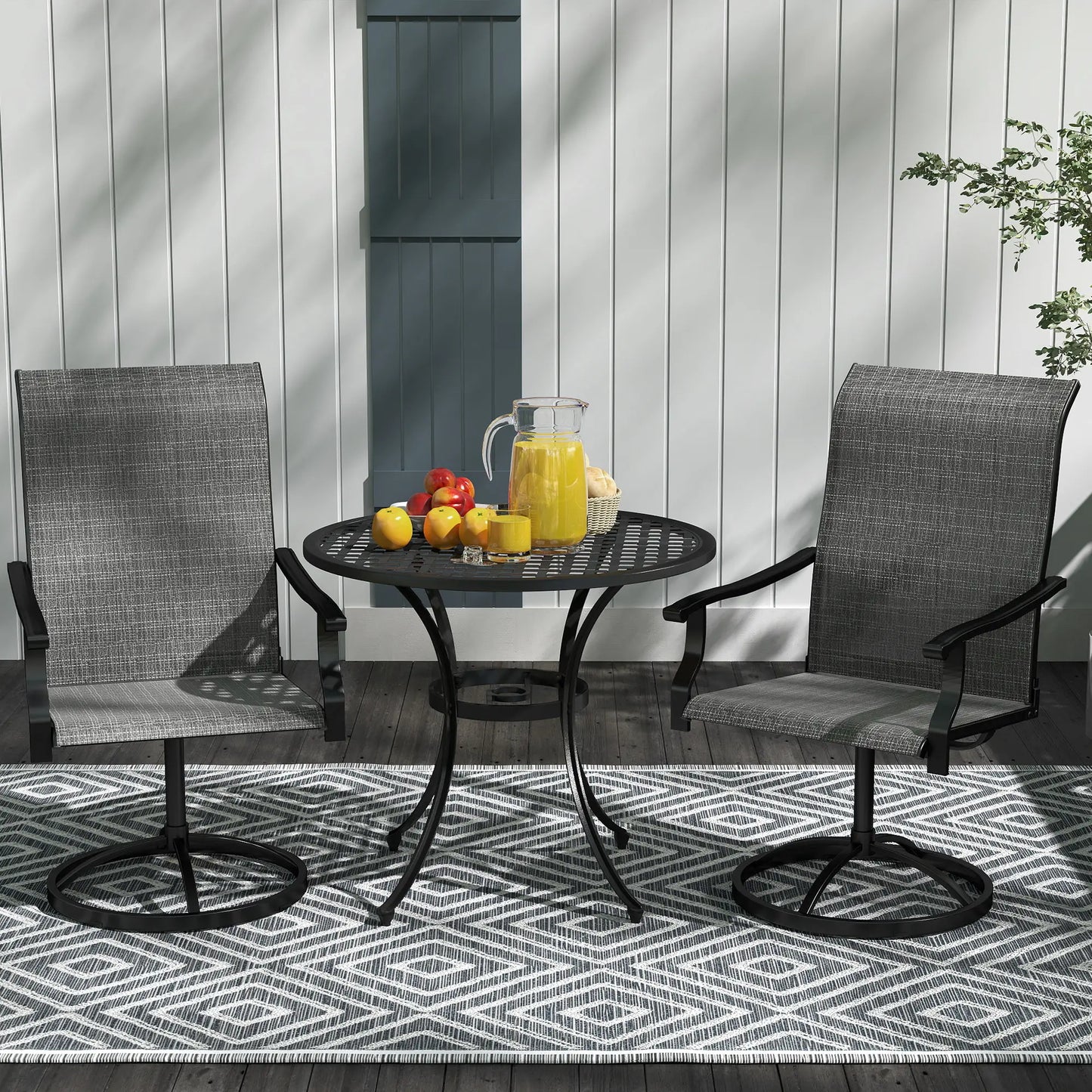 Outdoor Swivel Dining Chairs Set of 2, High Back, All Weather Mesh, Grey Patio Chairs at Gallery Canada