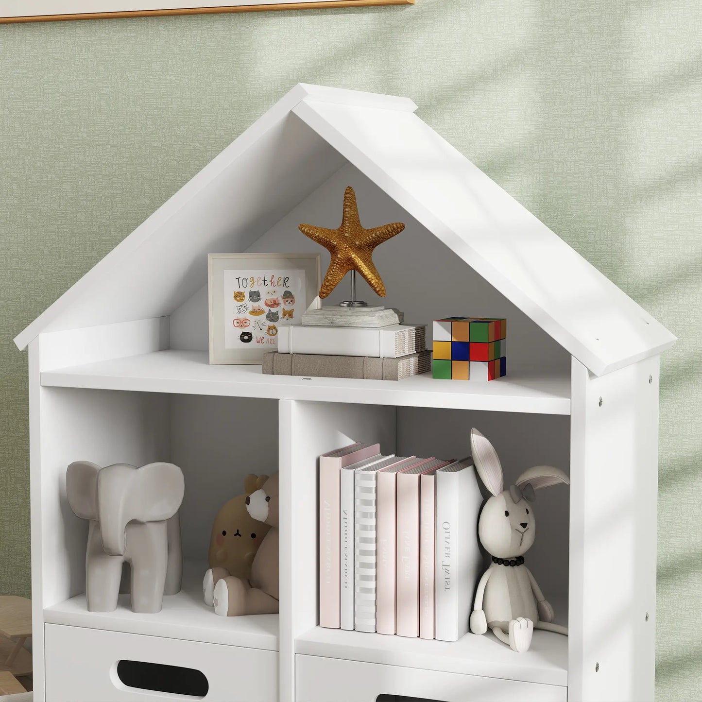 3 Tier Kids Bookshelf, 2 Drawers, for Bedroom, White Small Bookshelves at Gallery Canada