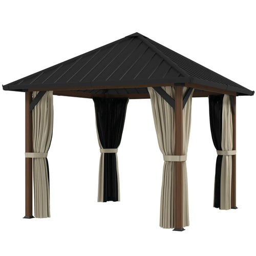 10' x 10' Hardtop Gazebo, Galvanized Steel Roof, Netting, Curtains