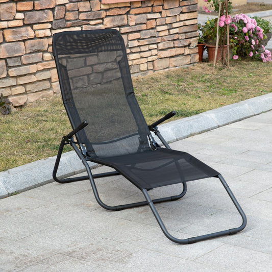 Foldable Patio Lounge Chair, Outdoor Beach Lounger with Breathable Mesh Fabric, Zero Gravity Chair with Reclining, Footrests, and Armrests, for Garden, Pool, Black - Gallery Canada