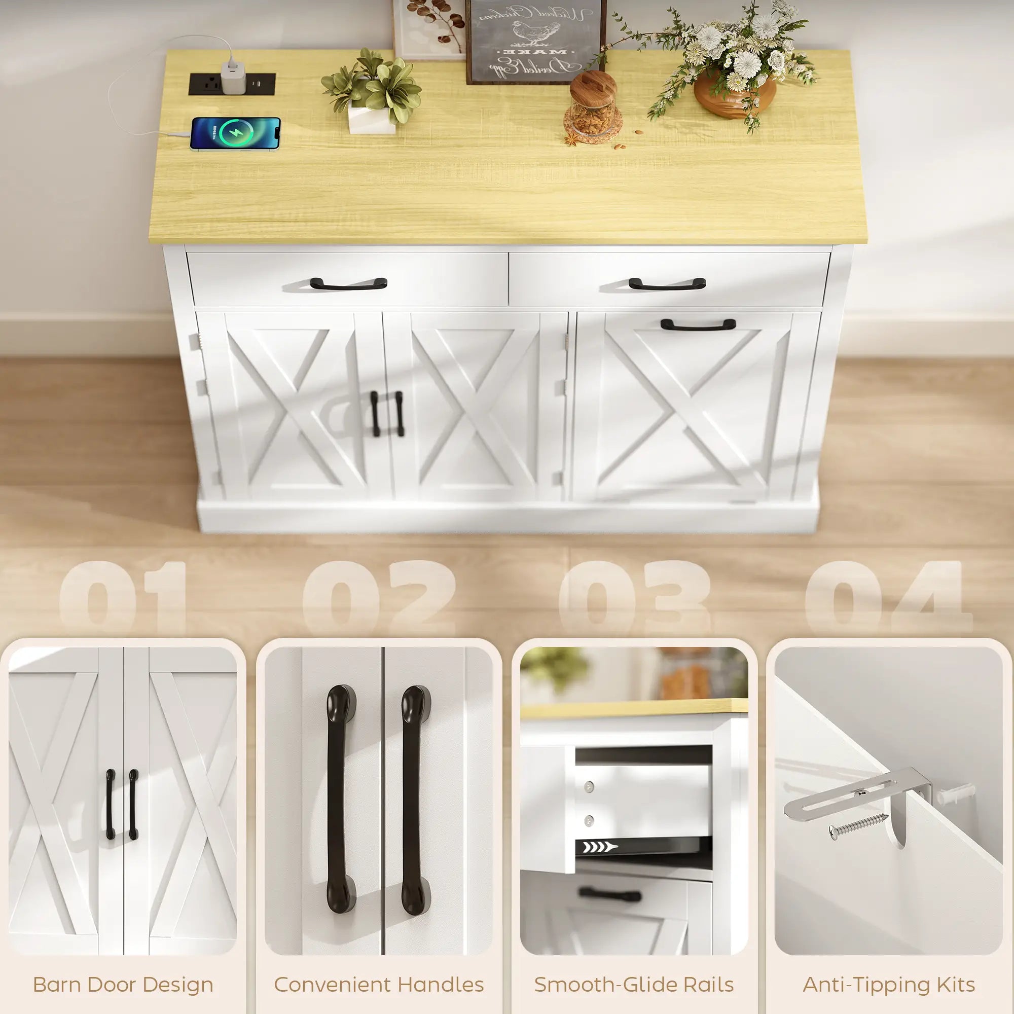 7 Gallon Tilt Out Garbage Cabinet, Kitchen Island With Charging Station, White Bar Cabinets at Gallery Canada