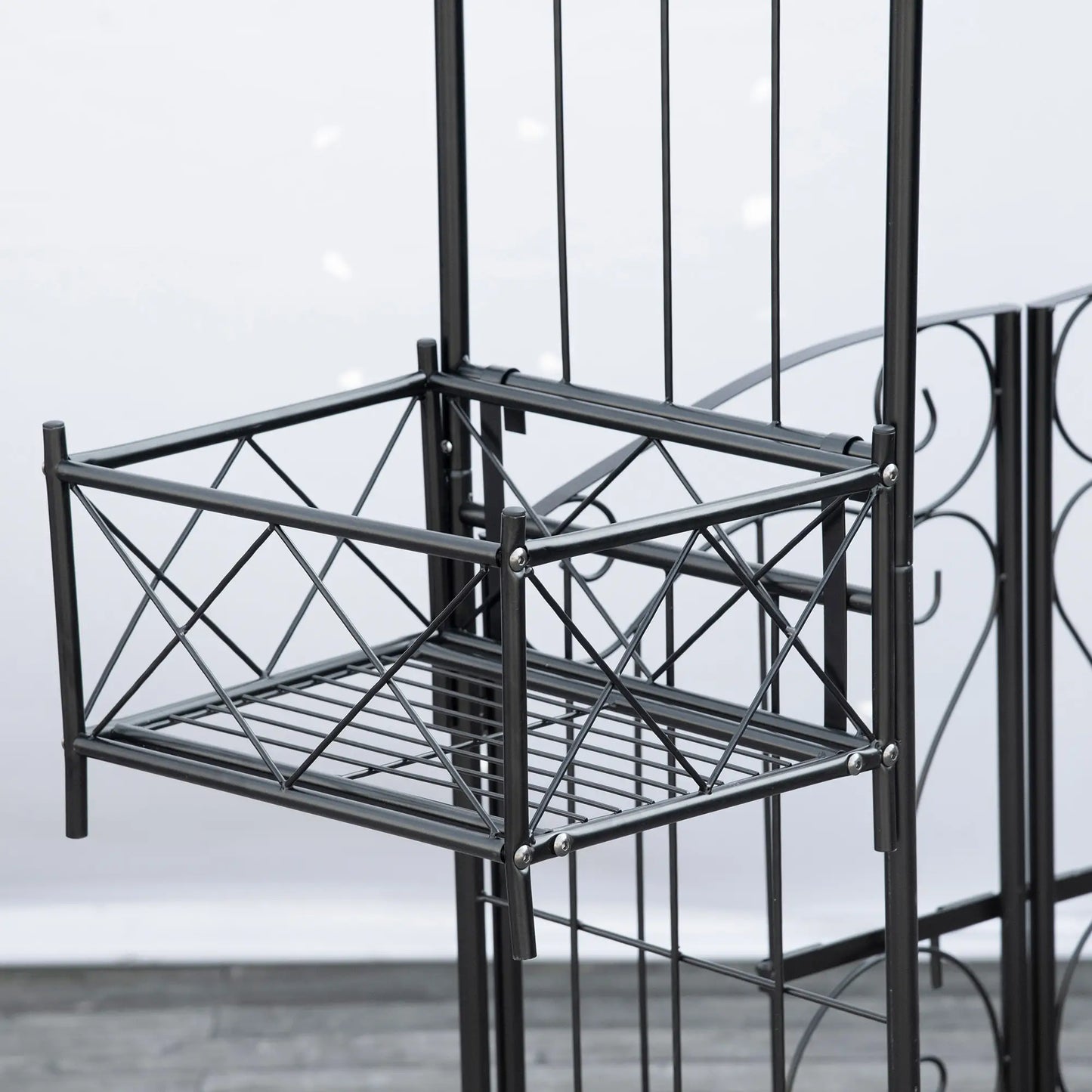 7.1FT Metal Garden Arch with Gate, 4 Planter Boxes, Black Garden Arches at Gallery Canada