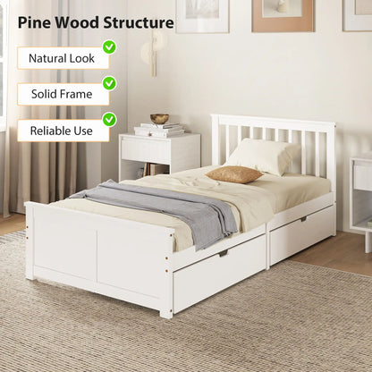 Pine Twin Bed Frame, Wood Storage Drawers, White Bed Frames at Gallery Canada