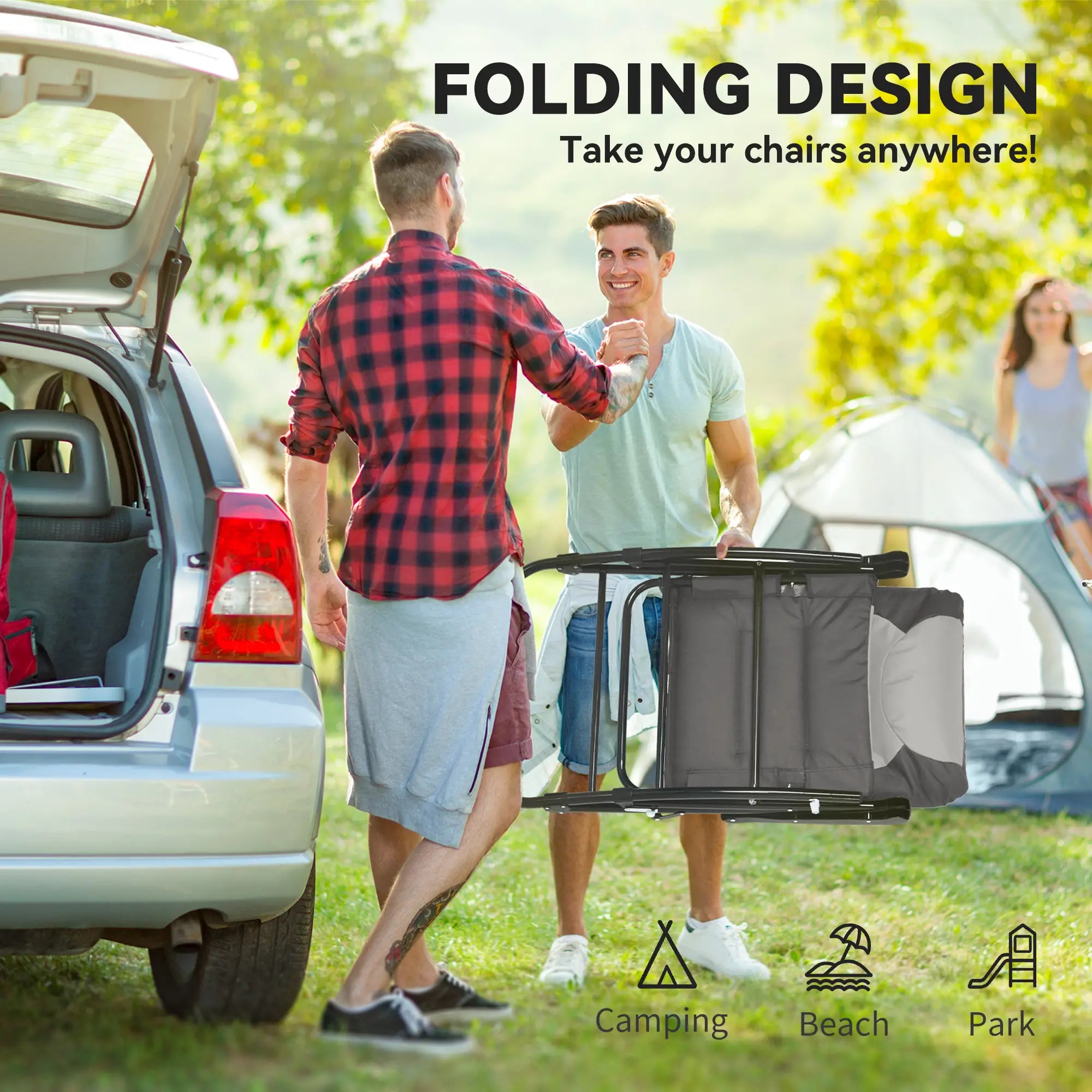 Folding Rocking Chair Set, 2 Padded Rockers with Armrest, Light Grey Outdoor Rocking Chairs at Gallery Canada