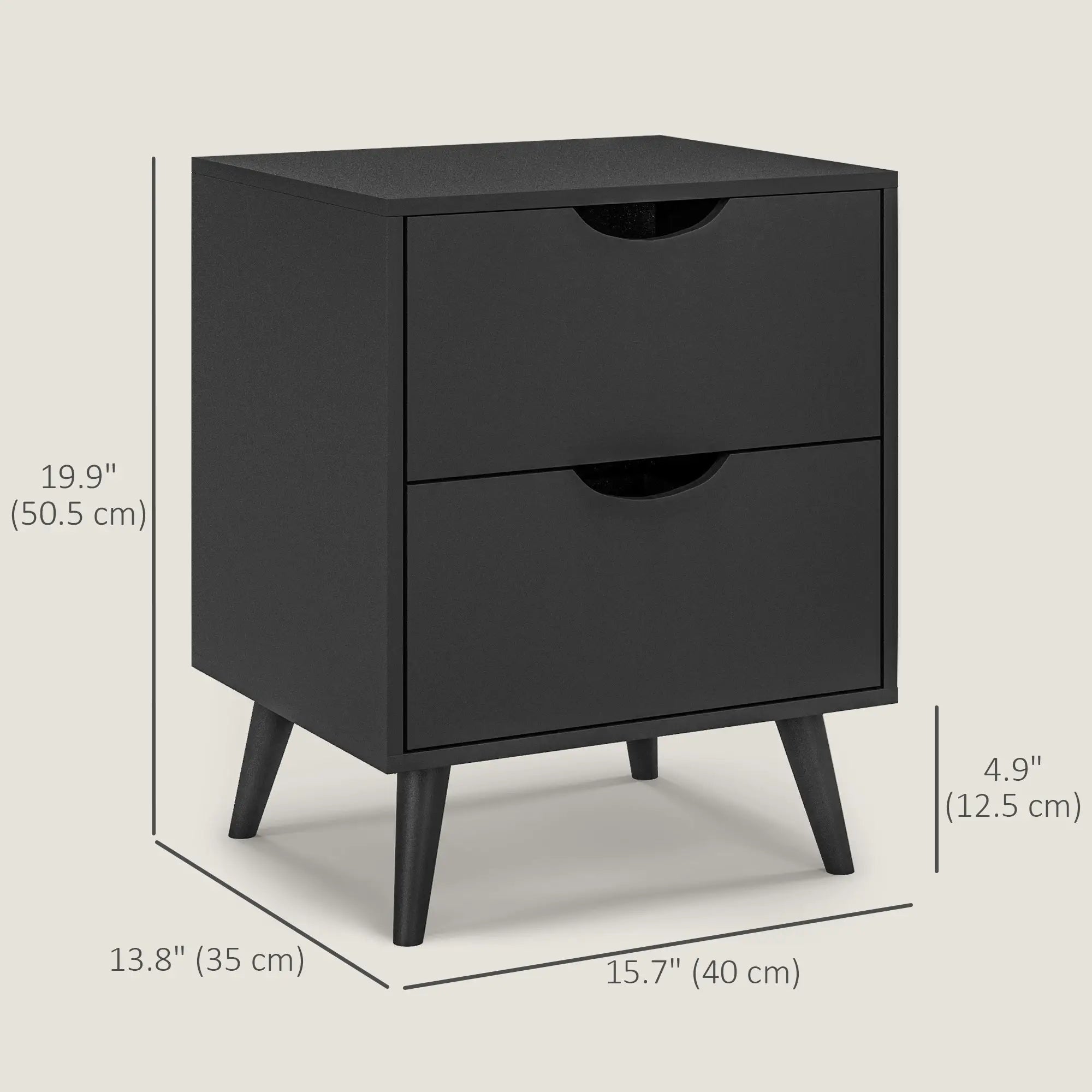 Modern Bedside Table, Nightstand with 2 Drawers, Pine Wood Legs, Black Bedside Tables at Gallery Canada
