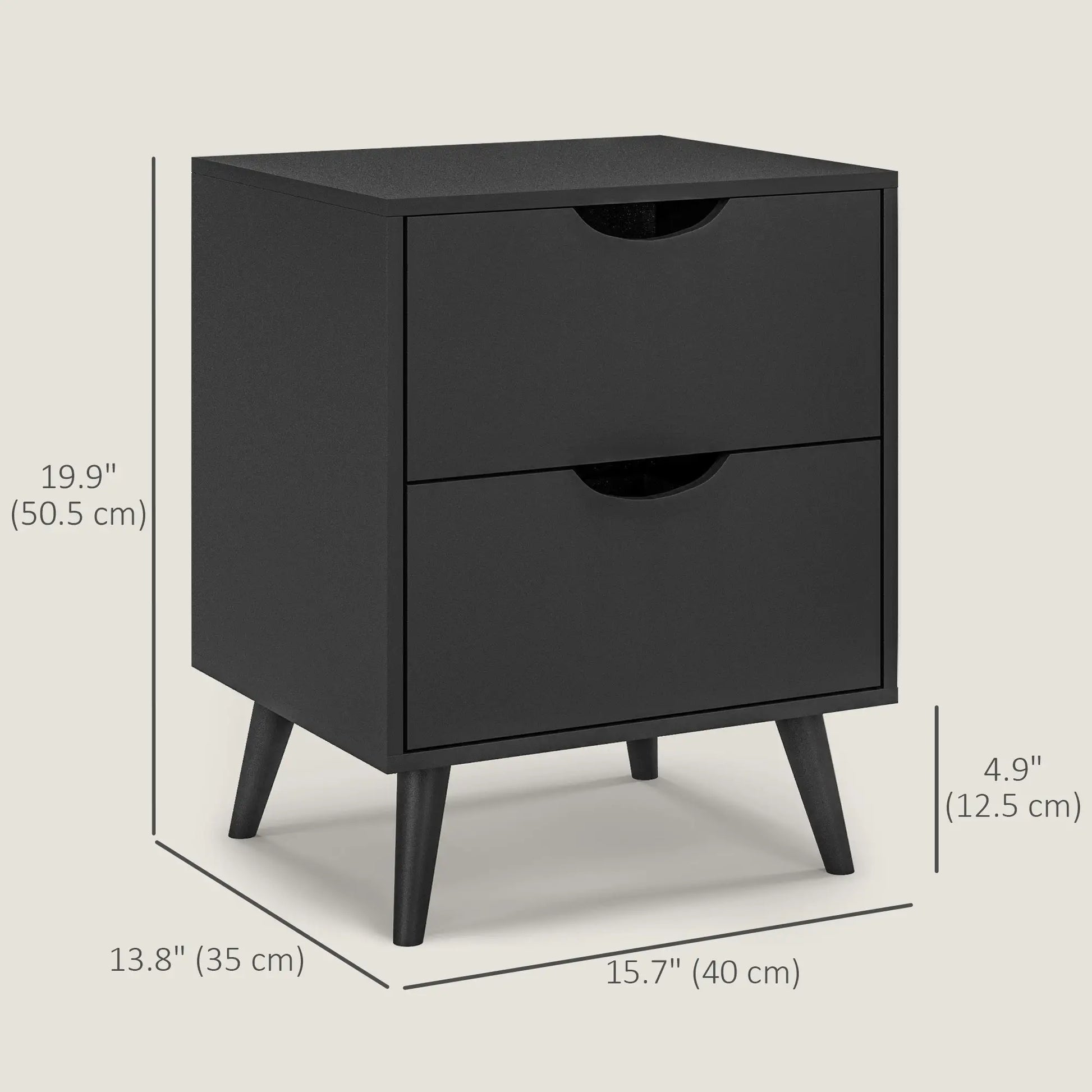 Modern Bedside Table, Nightstand with 2 Drawers, Pine Wood Legs, Black Bedside Tables at Gallery Canada