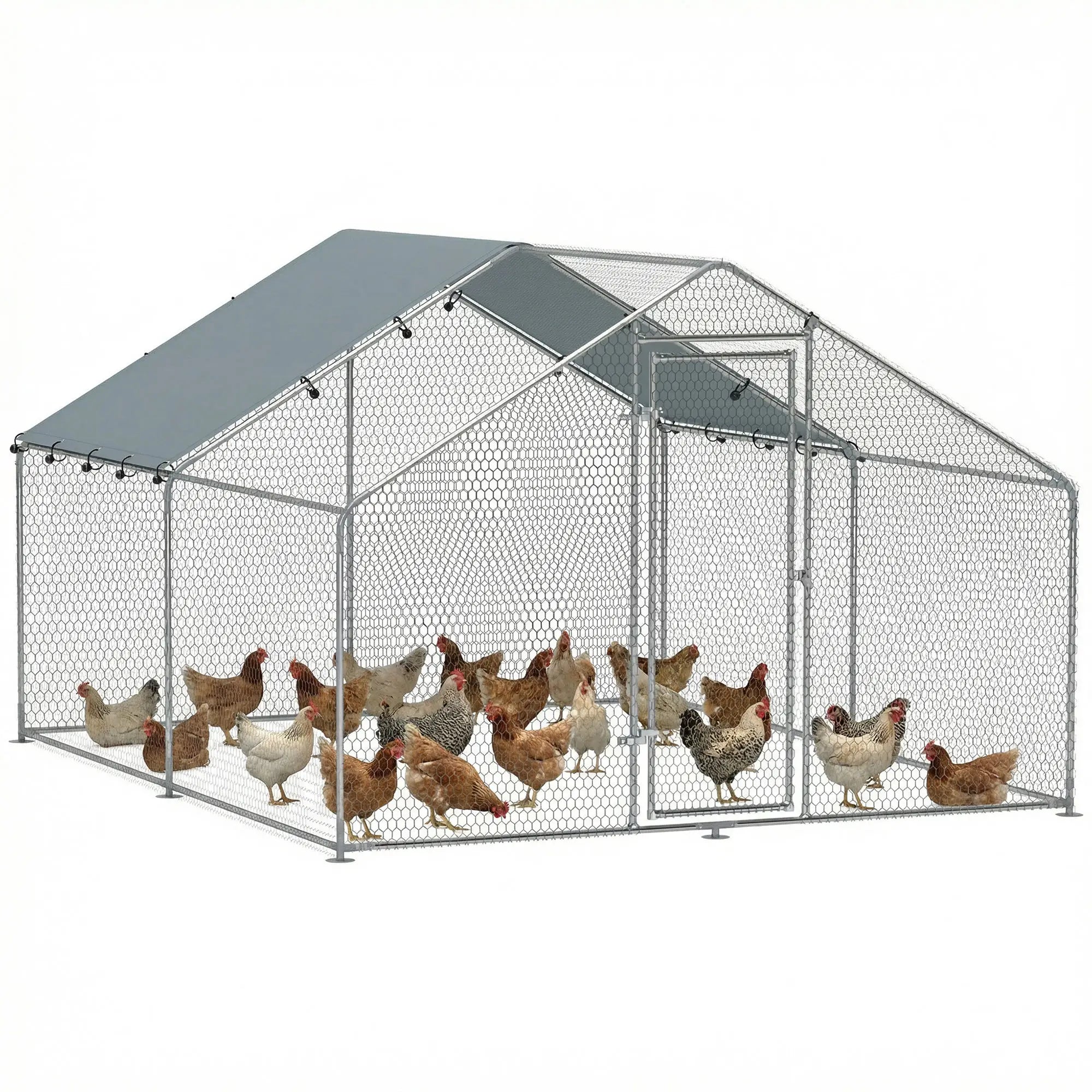 Metal Chicken Coop, 9.8 x 11.2 FT, Walk-In Run With Cover, Lockable Door, Outdoor Poultry Cage For 10-15 Chickens Chicken Coops at Gallery Canada
