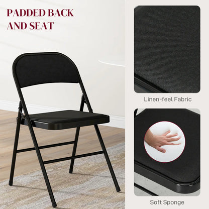 Set of 4 Foldable Metal Chairs, Linen Padded Seat, Open Back, Black Dining Chairs at Gallery Canada