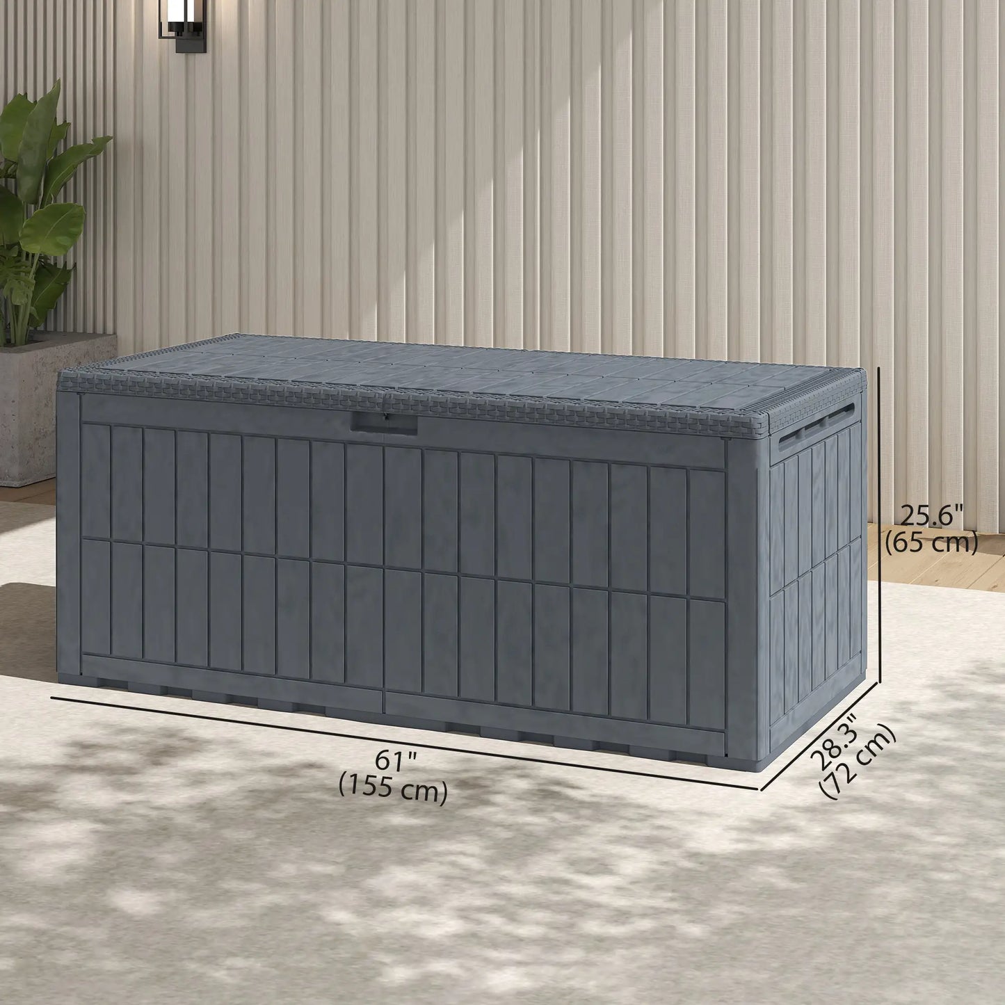 Coffre de terrasse verrouillable et imperméable de 100 gallons, rangement extérieur, tiges de gaz