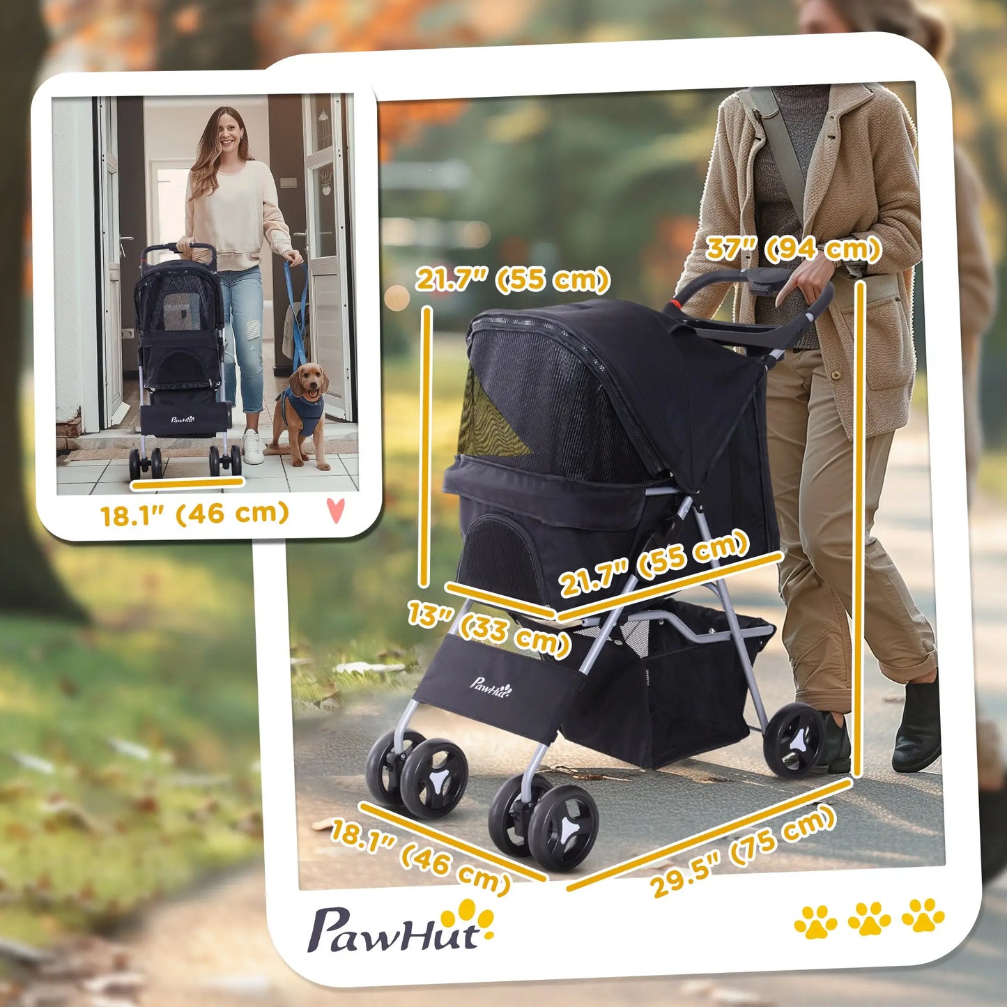 Dog Stroller, One-Click Folding, 4 Wheels, Storage Basket, XS/Small, Black Dog Bike Trailers & Strollers at Gallery Canada