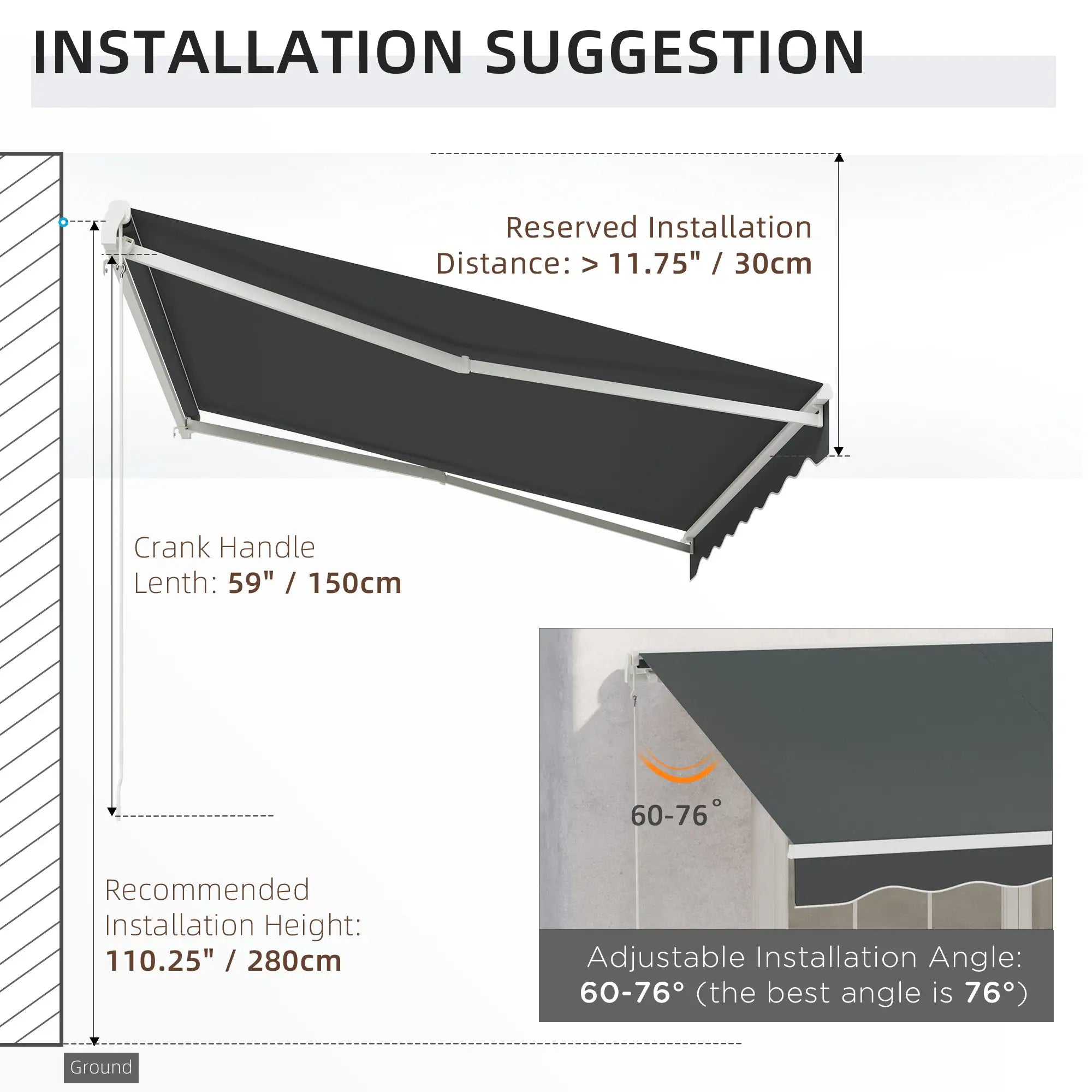 10' x 8' Retractable Electric Awning, Manual Crank, Aluminum Frame, Grey Deck Awnings at Gallery Canada