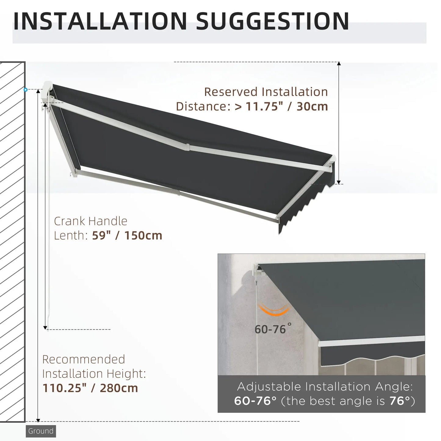 10' x 8' Retractable Electric Awning, Manual Crank, Aluminum Frame, Grey Deck Awnings at Gallery Canada
